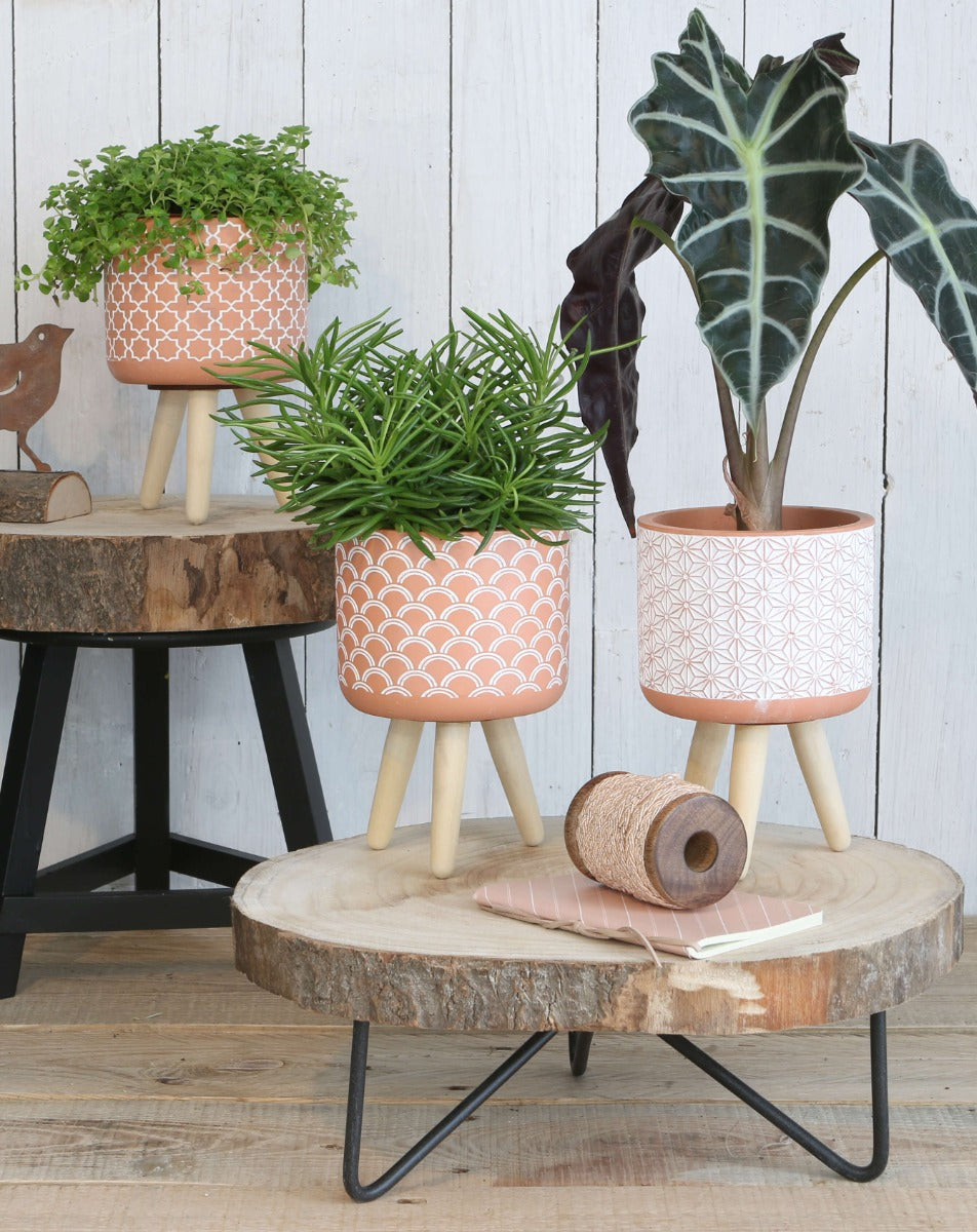 Plant pot Terra cement with wooden legs 18cm high - 6 pcs