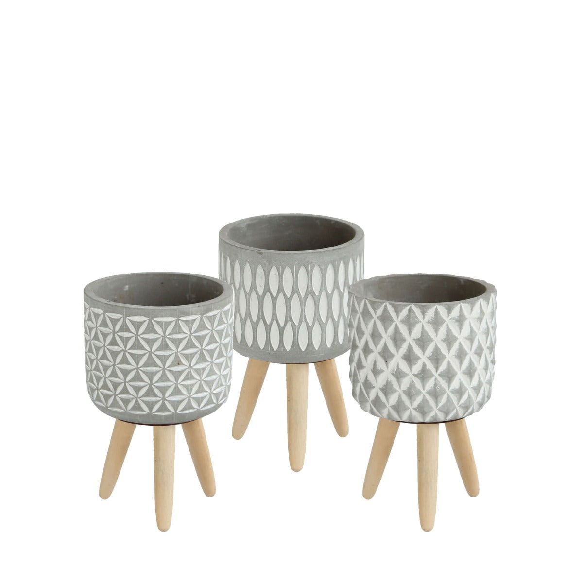 Plant pot Cement with wooden legs 18cm high - 6 pcs