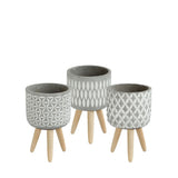 Plant pot Cement with wooden legs 18cm high - 6 pcs