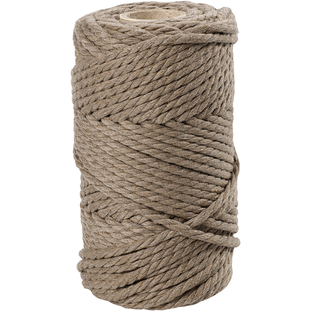 Macramé cord, Light brown, L: 55 mtr, D: 4 mm, 330 g - 1 Roll