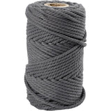 Macramé cord, grey, L: 55 mtr, D: 4 mm, 330 g - 1 Roll