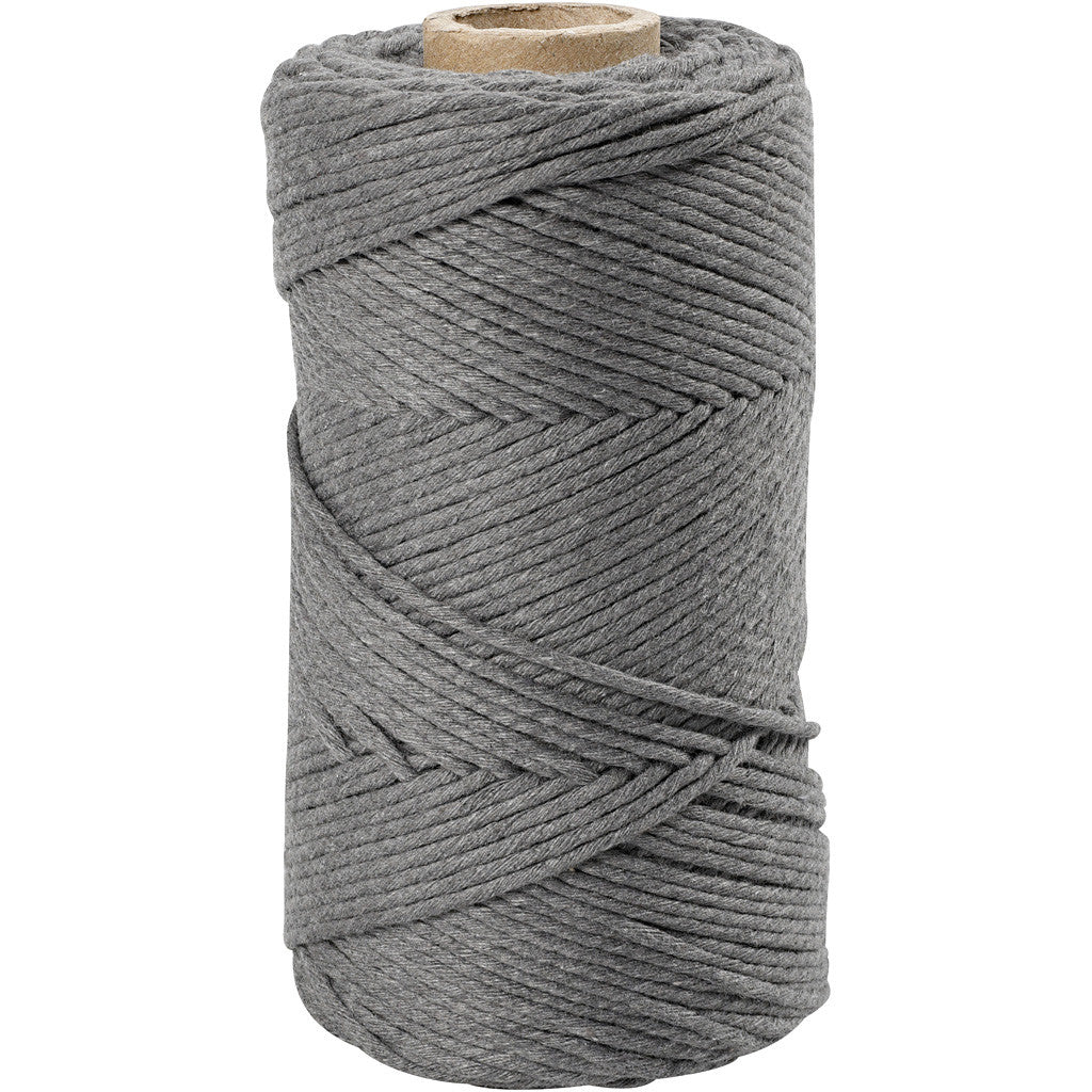 Macramé cord, grey, L: 198 mtr, D: 2 mm, 330 g - 1 Roll