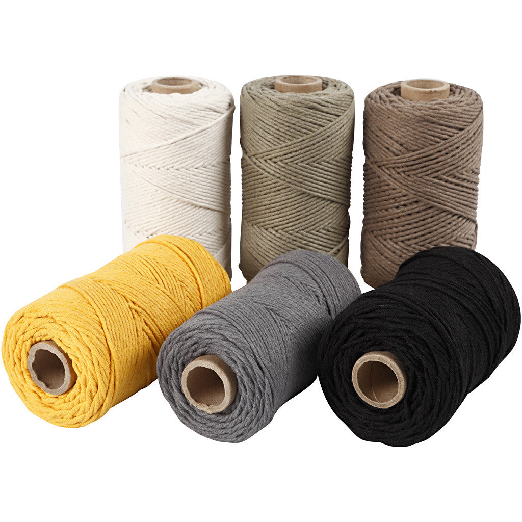 Macramé cord, assorted colours, D: 2 mm, 6x330 g - 1 Set