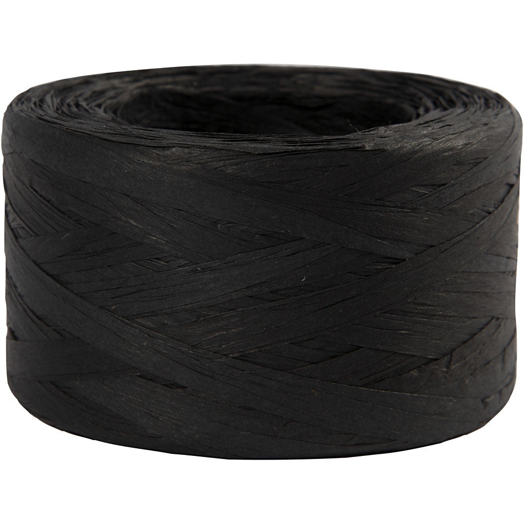 Paper raffia yarn, black, W: 7-8 mm, 100 mtr - 1 Roll