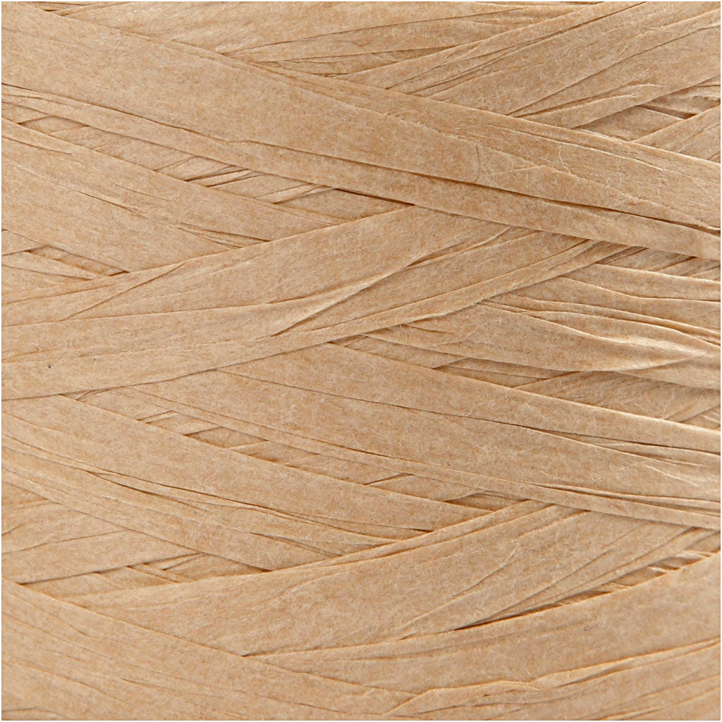 Paper raffia yarn, sand, W: 7-8 mm, 100 mtr - 1 Roll