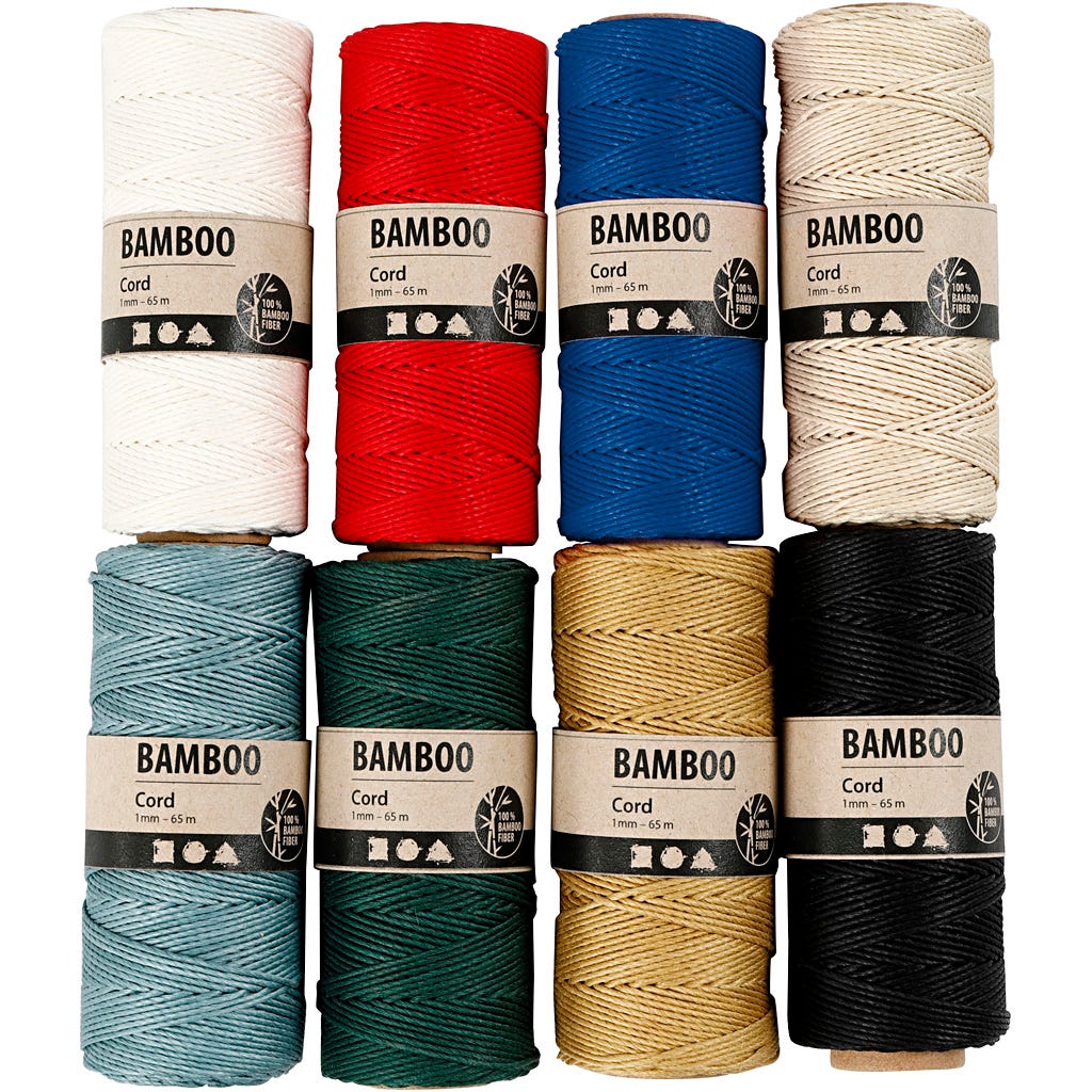 Bamboo Cord, assorted colours, thickness 1 mm, 65 mtr - 1 set