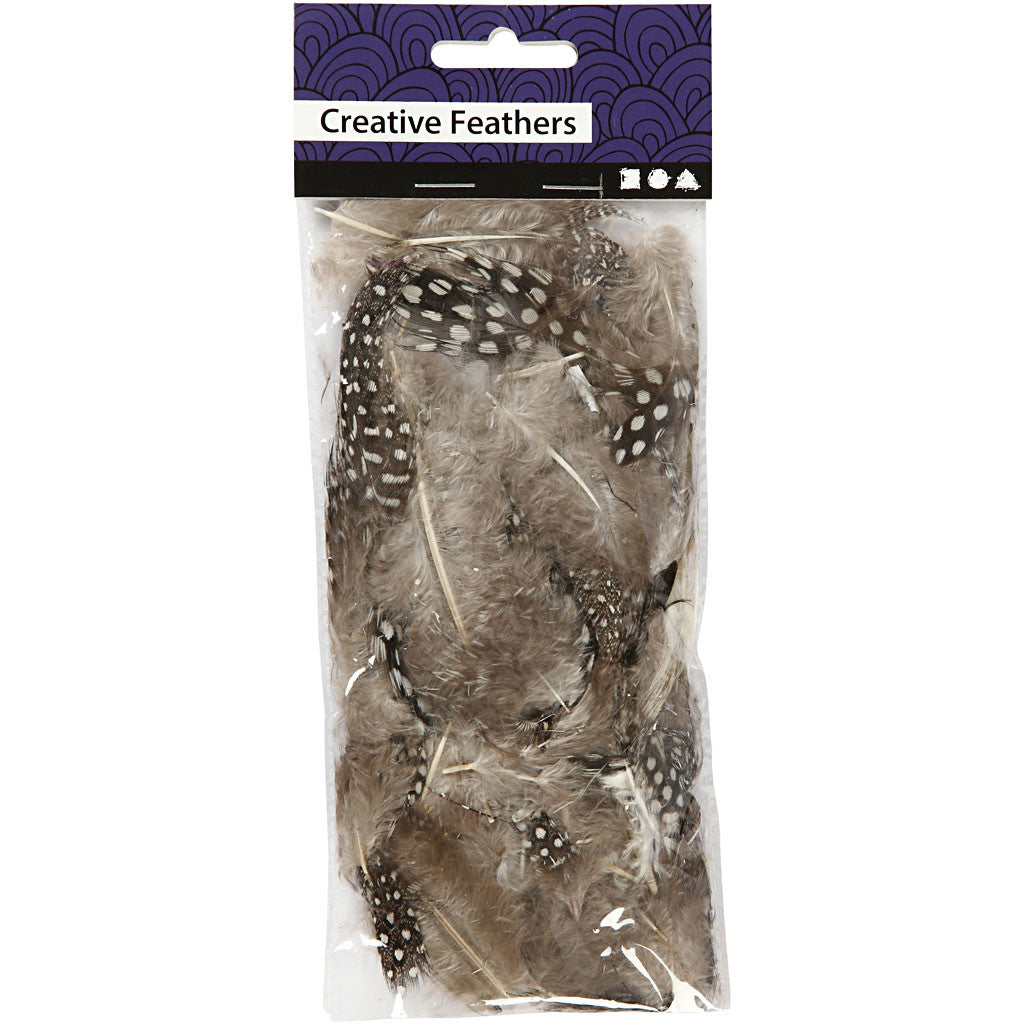 Guinea fowl feathers, brown, 3 gr - 1 pack