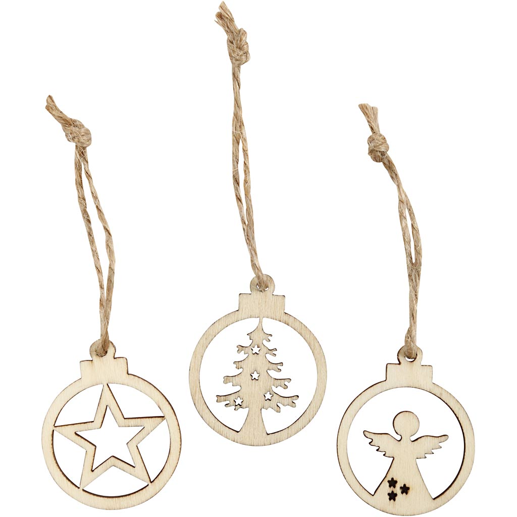 Hanging Christmas ornament, D: 3 cm, thickness 2,7 mm - 24 pcs