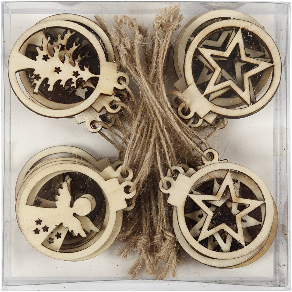 Hanging Christmas ornament, D: 3 cm, thickness 2,7 mm - 24 pcs
