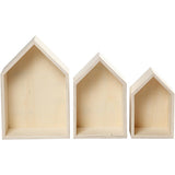 Storage Boxes, houses, H: 20.3+25.3+31 cm, W: 13+16.2+20 cm, plywood, depth 10 cm -  sheets