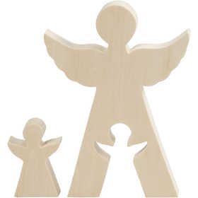 2in1 Figure, angels, H: 7.8+20 cm, W: 4.5+14.3 cm, plywood, depth 2 cm - 1 set