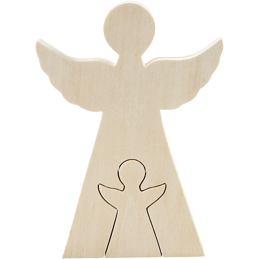 2in1 Figure, angels, H: 7.8+20 cm, W: 4.5+14.3 cm, plywood, depth 2 cm - 1 set