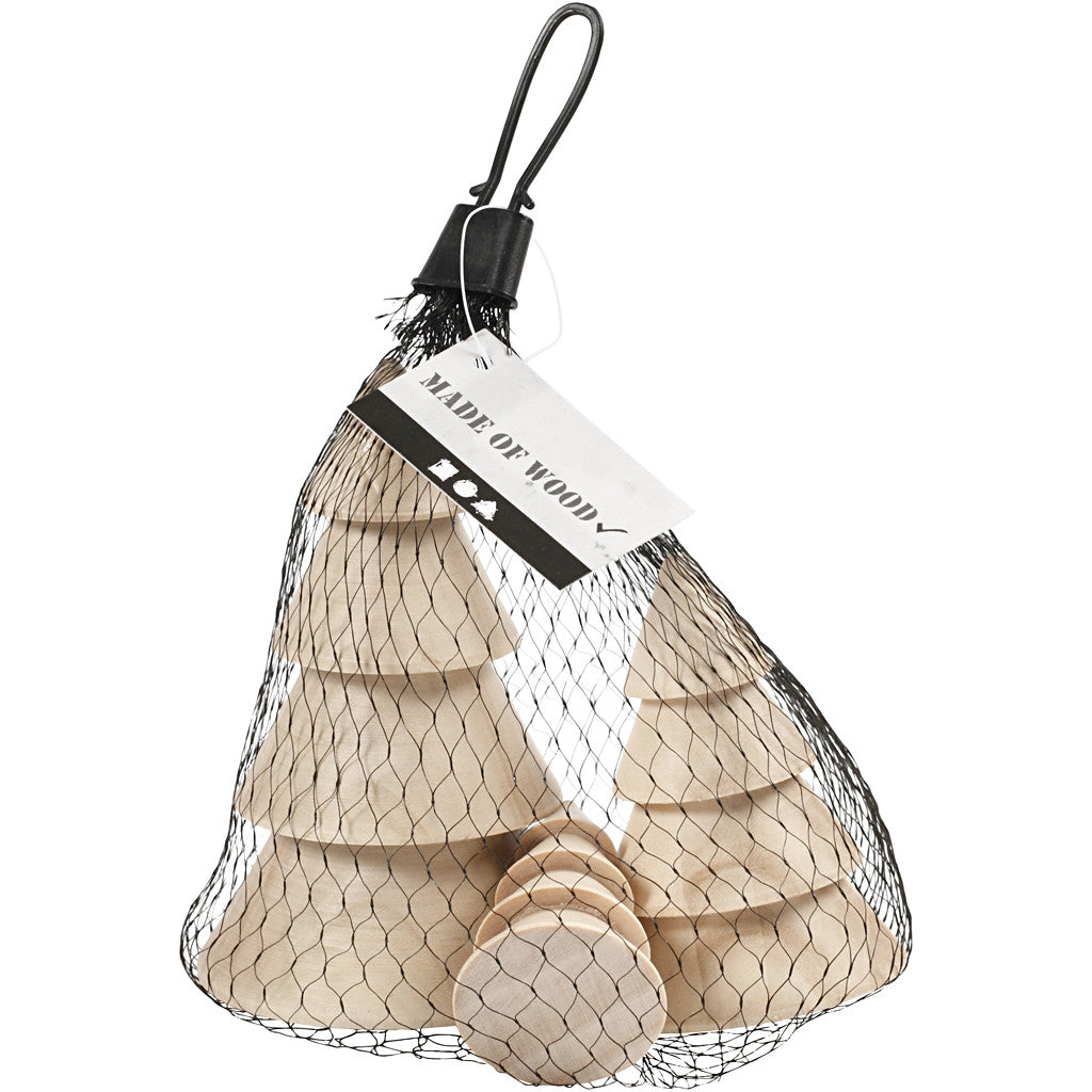 Christmas Trees, H: 5+7.5+10 cm, D: 3.5+5.4+6.7 cm, paulownia - 3 pcs