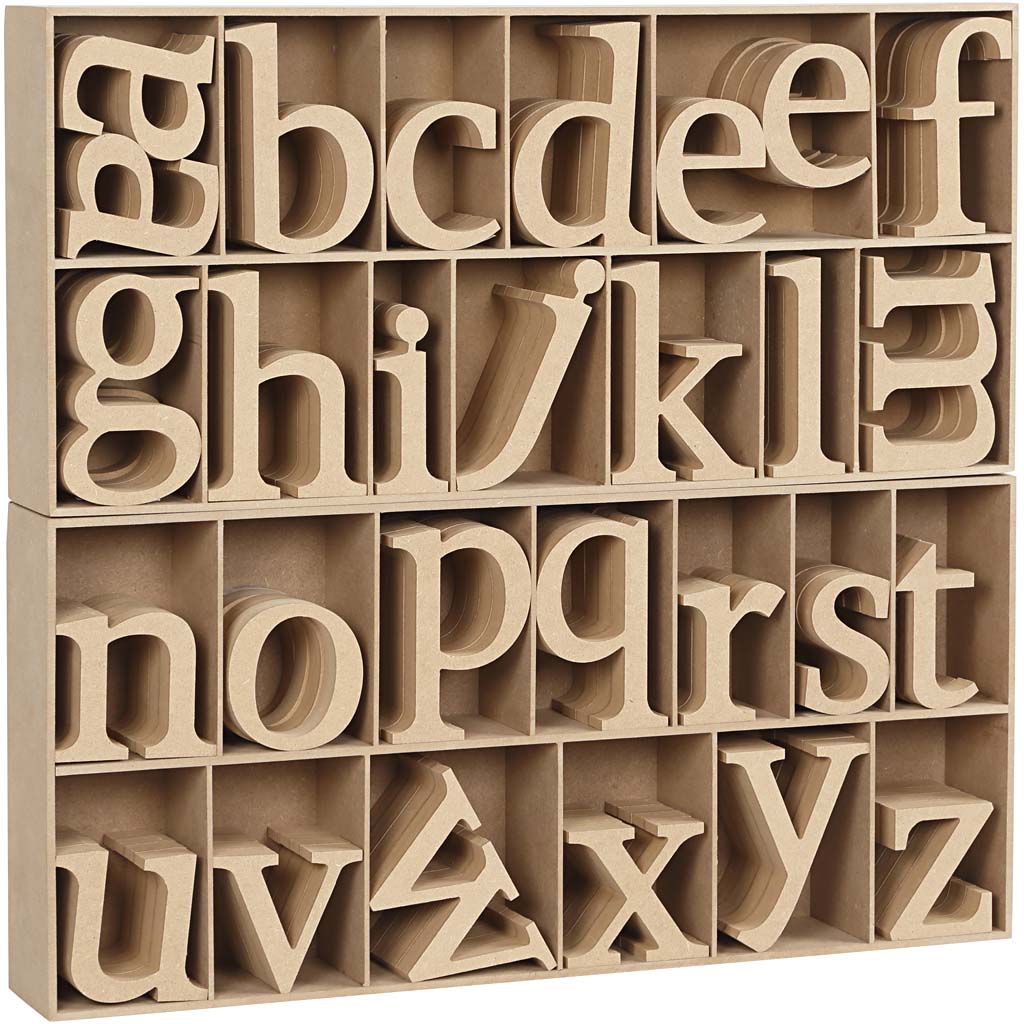 Wooden Letters, including free wooden display, H: 8 cm, thickness 2 cm, MDF - 112 pcs