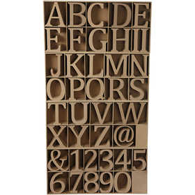 Wooden Letter Numbers and Symbols, including free wooden display, H: 13 cm, thickness 2 cm, MDF - 160 pcs