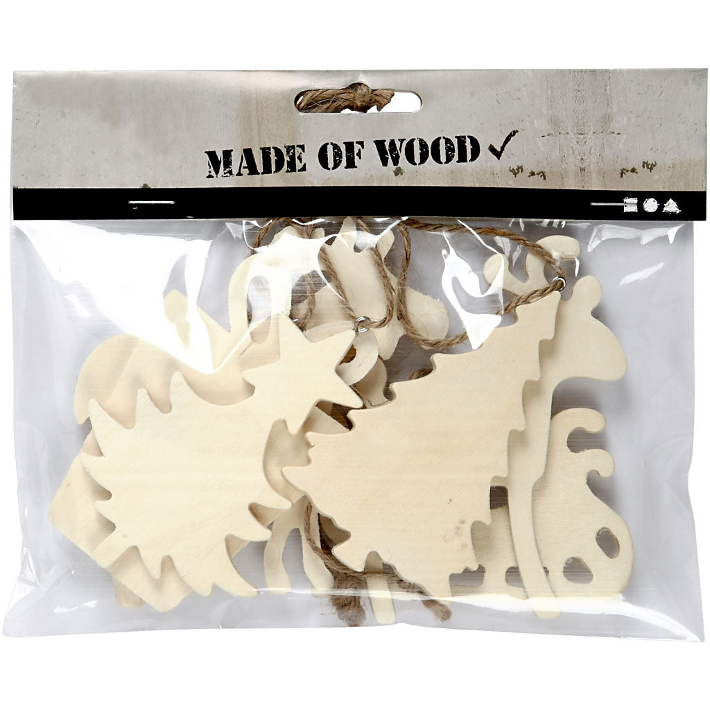 Christmas Ornaments, size 7-9 cm, thickness 4 mm, plywood - 6 pcs