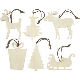 Christmas Ornaments, size 7-9 cm, thickness 4 mm, plywood - 90 pcs