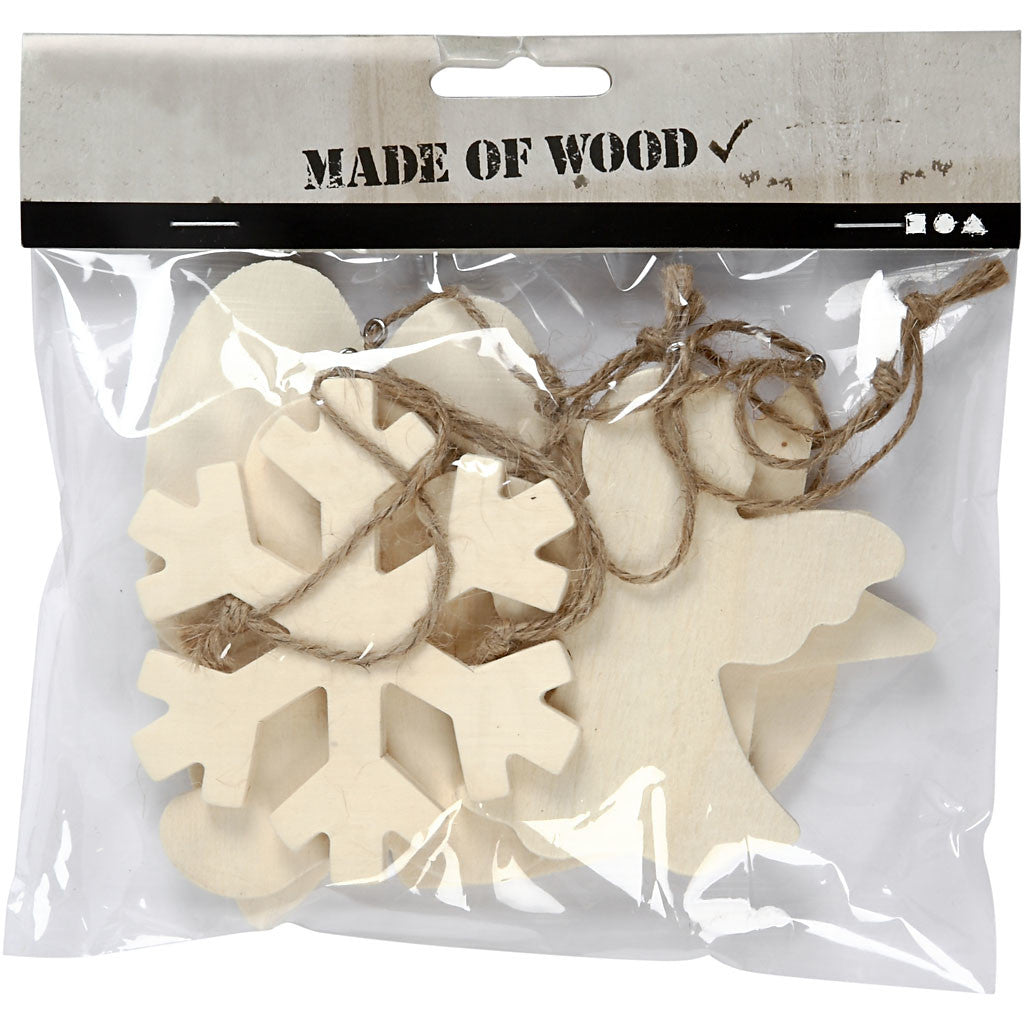 Christmas Ornaments, size 9-11 cm, thickness 4 mm, plywood - 6 pcs