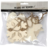 Christmas Ornaments, size 9-11 cm, thickness 4 mm, plywood - 6 pcs