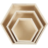 Storage Boxes, hexagonal, H: 14.8+19+24.2 cm, depth 10 cm, plywood - 3 pcs