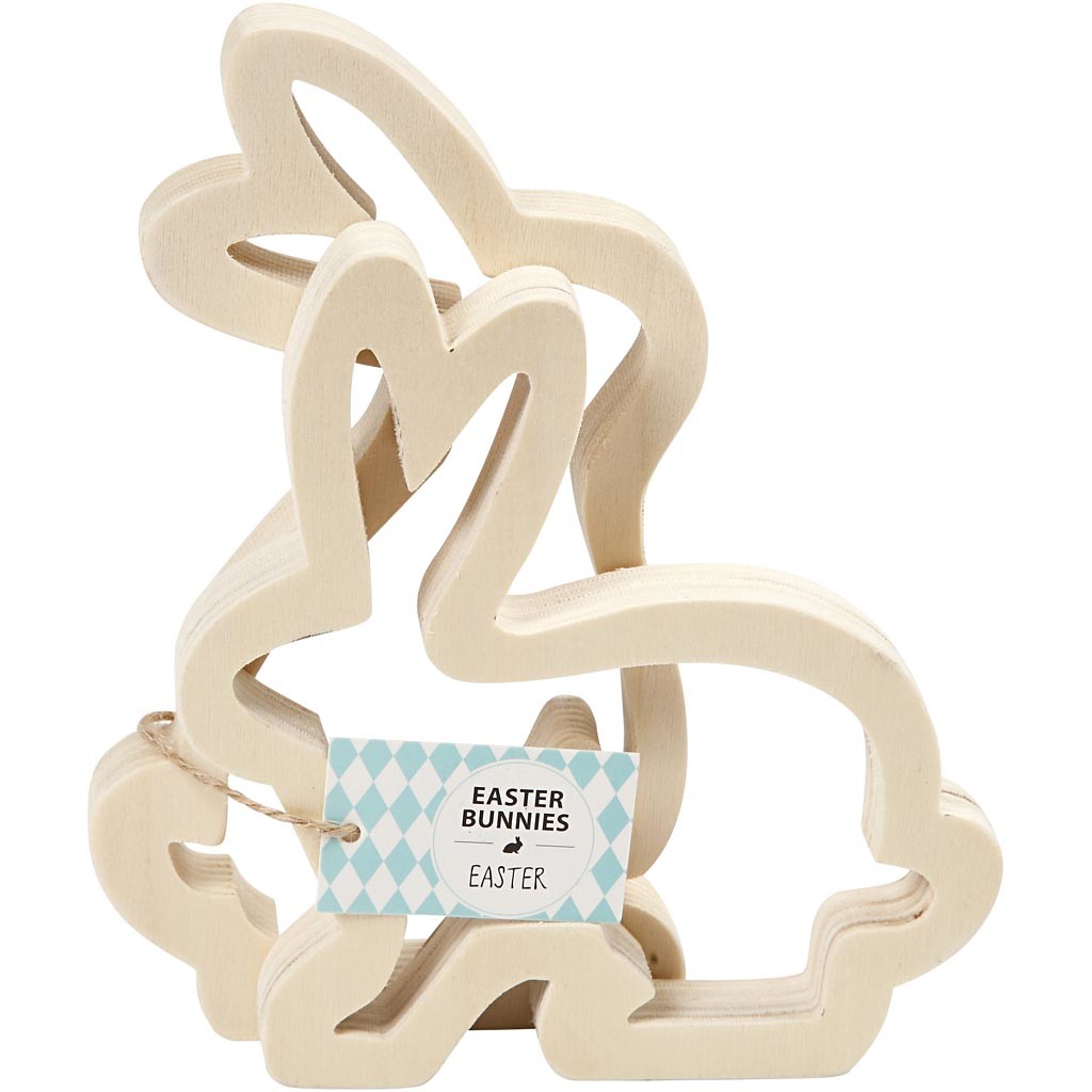 Bunnies, H: 14 cm, W: 13 cm, plywood, depth 2 cm - 2 pcs