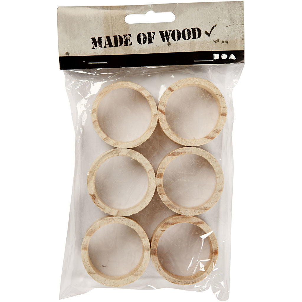 Napkin Rings, D: 35 mm, W: 20 mm, pine - 6 pcs
