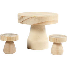 Mushroom Table White Stools, size 6x5 cm, size 2.5x2.5 cm, pine, poplar wood - 1 set