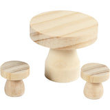 Mushroom Table White Stools, size 6x5 cm, size 2.5x2.5 cm, pine, poplar wood - 1 set