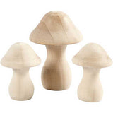 Wooden Mushrooms, size 4.5+6.5 cm, D: 3.3+4.5 cm, poplar wood - 3 pcs