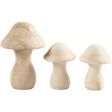 Wooden Mushrooms, size 4.5+6.5 cm, D: 3.3+4.5 cm, poplar wood - 3 pcs