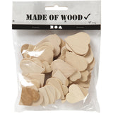 Mosaics, hearts, size 18-30 mm, thickness 2 mm, birch - 60 pcs
