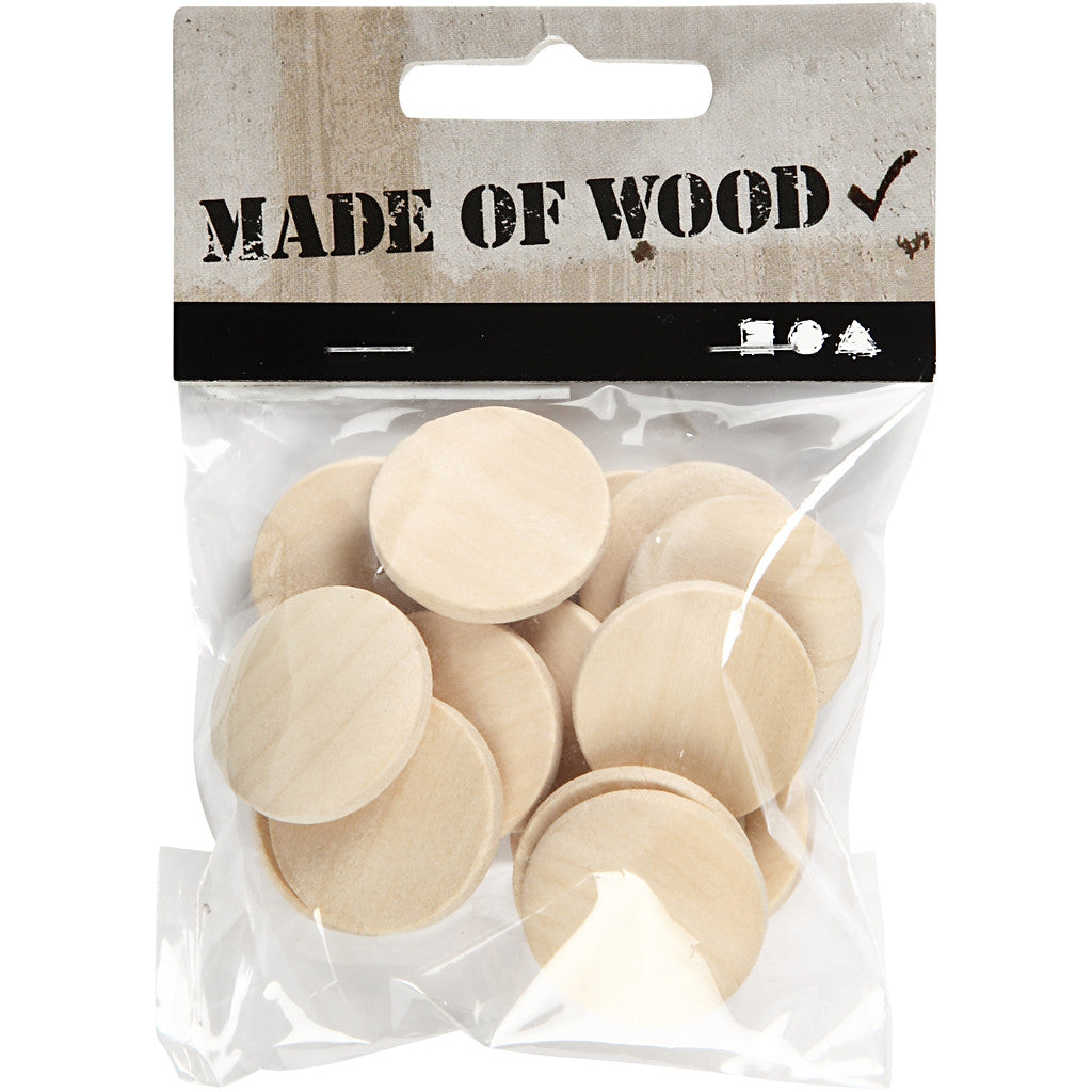Wooden buttons, D: 25 mm, thickness 5 mm, china berry - 15 pcs
