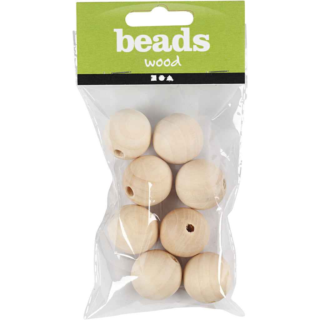 Wooden Bead, D: 25 mm, hole size 4.5 mm, china berry - 8 pcs