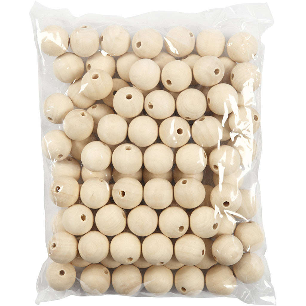 Wooden Bead, D: 25 mm, hole size 4.5 mm, china berry - 100 pcs