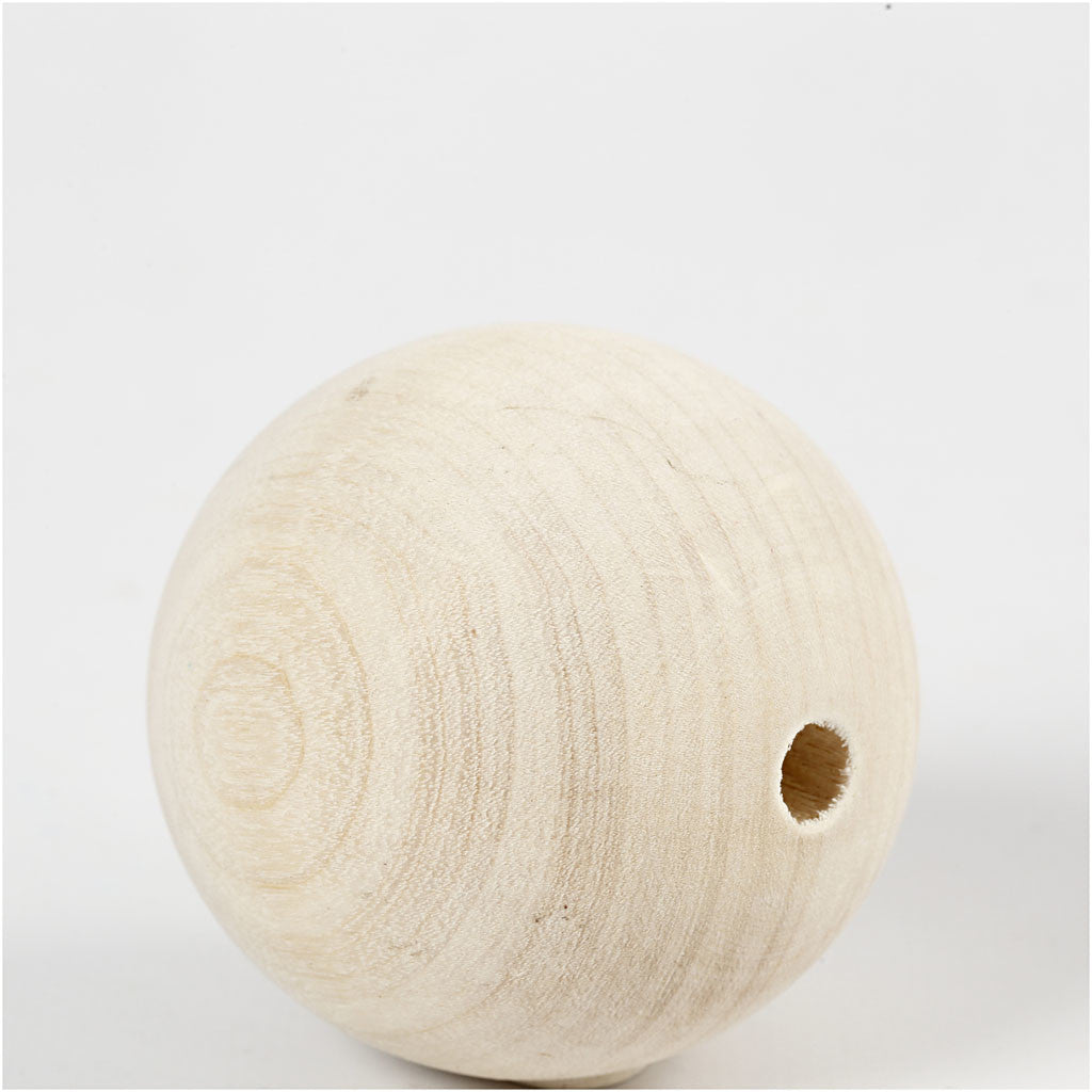Wooden Bead, D: 60 mm, hole size 9 mm, grass wood - 3 pcs