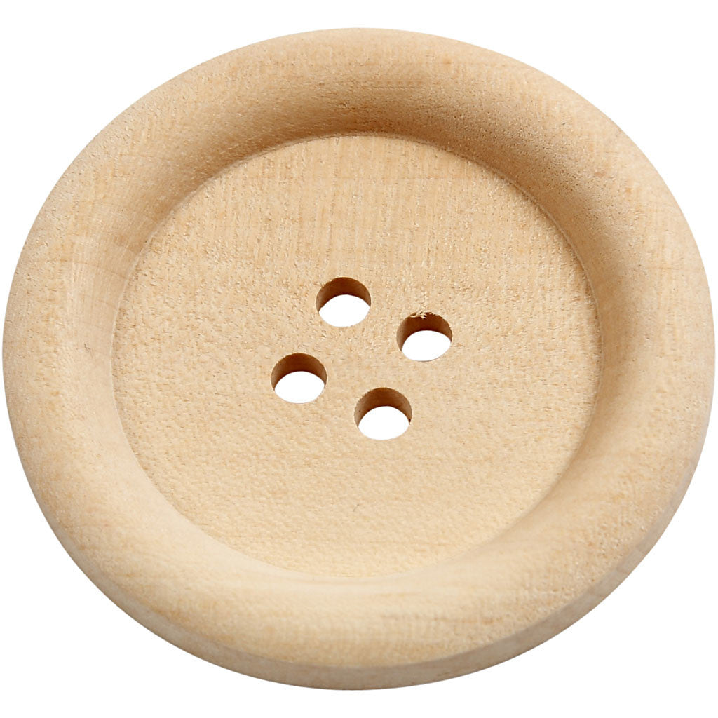 Wooden Buttons, D: 35 mm, hole size 2 mm, china berry, 4 holes - 10 pcs