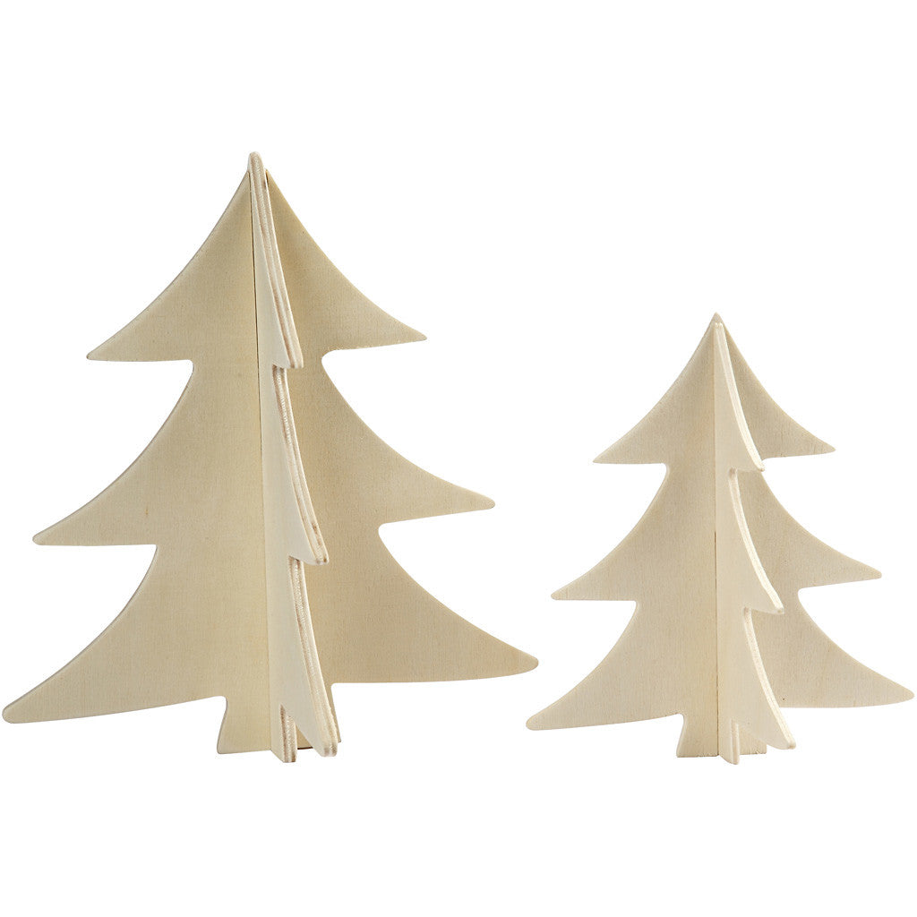 Christmas Trees, H: 13+18 cm, plywood - 2 pcs