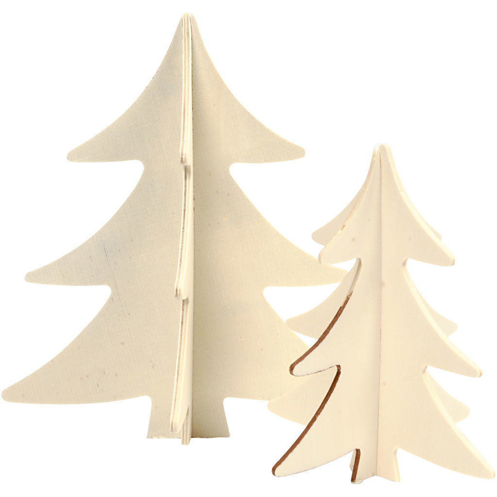 Christmas Trees, H: 13+18 cm, plywood - 2 pcs