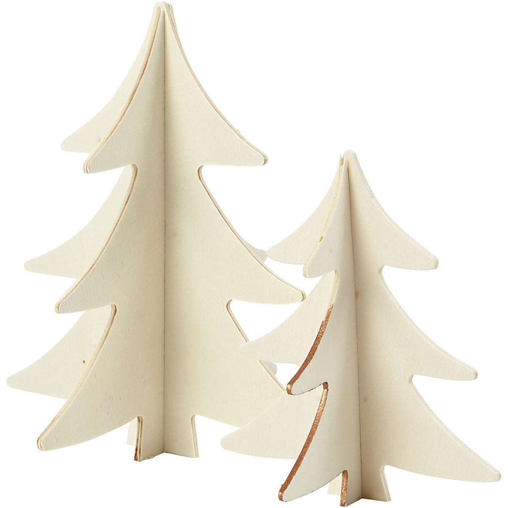 Christmas Trees, H: 13+18 cm, plywood - 2 pcs