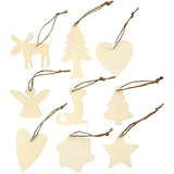 Wooden Ornament, christmas, size 7-8 cm, thickness 3 mm, plywood - 72 pcs