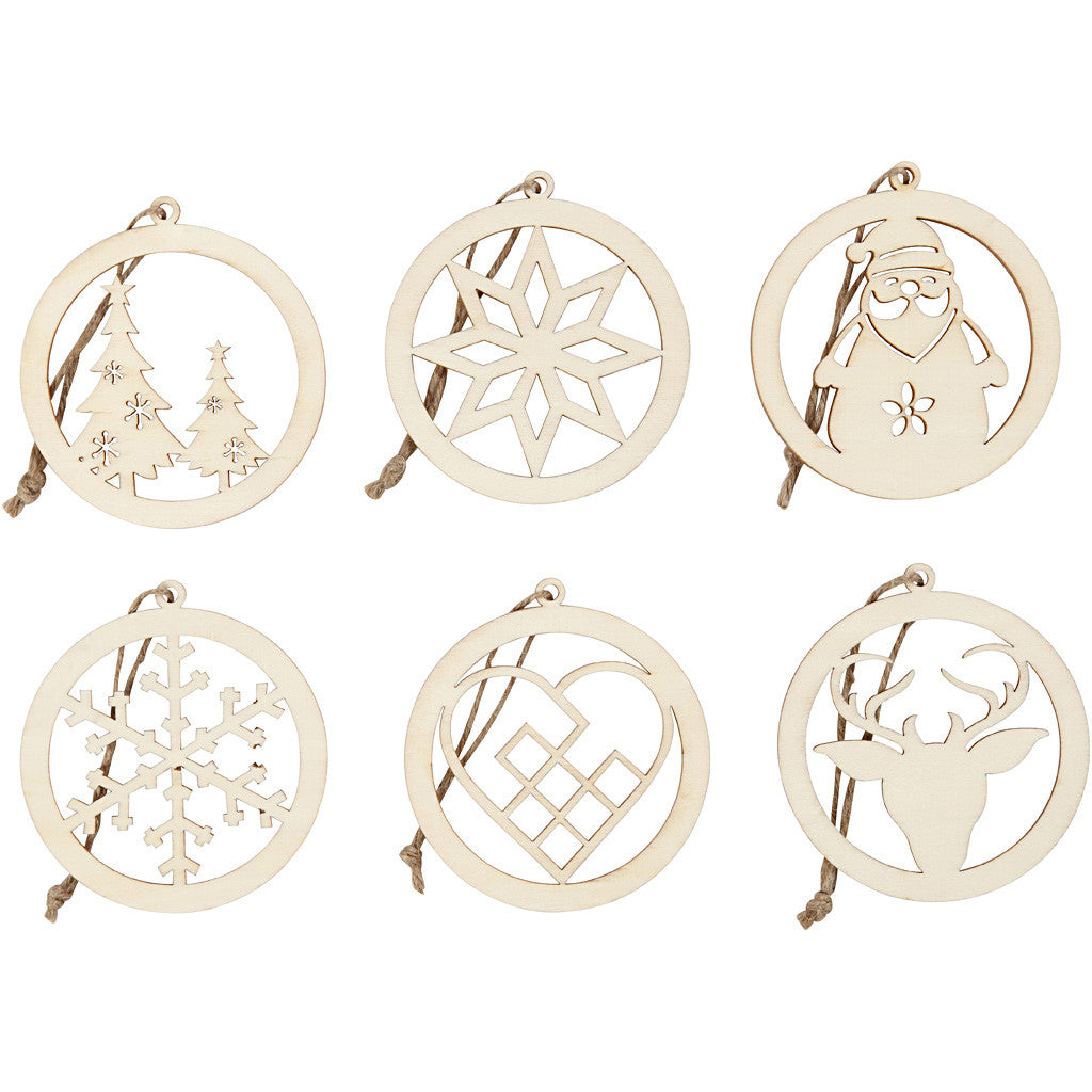 Christmas ornaments, D: 8 cm, thickness 0.3 cm, plywood - 6 pcs