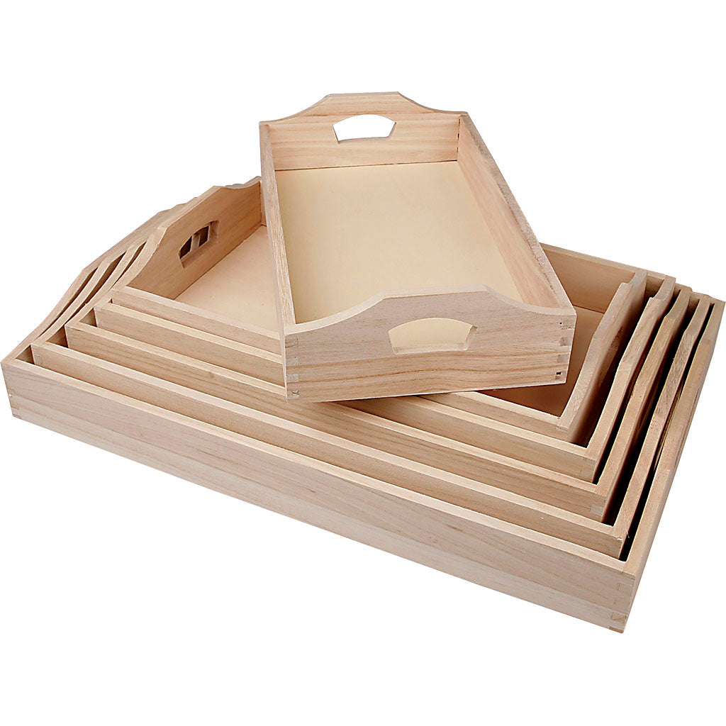 Trays, H: 5 cm, L: 29+32+35+38+41+44 cm, W: 16,5+19+22+25+27+30 cm, 6 pc/ 1 set [HOB