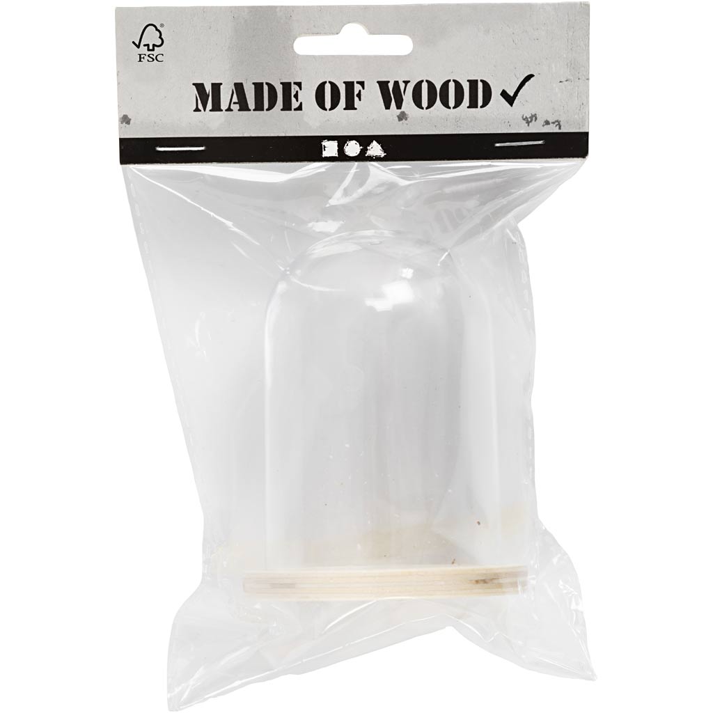 Clock on wooden base, H: 9,5 cm, Dia. 6 cm, hole size 3 mm - 1 pc