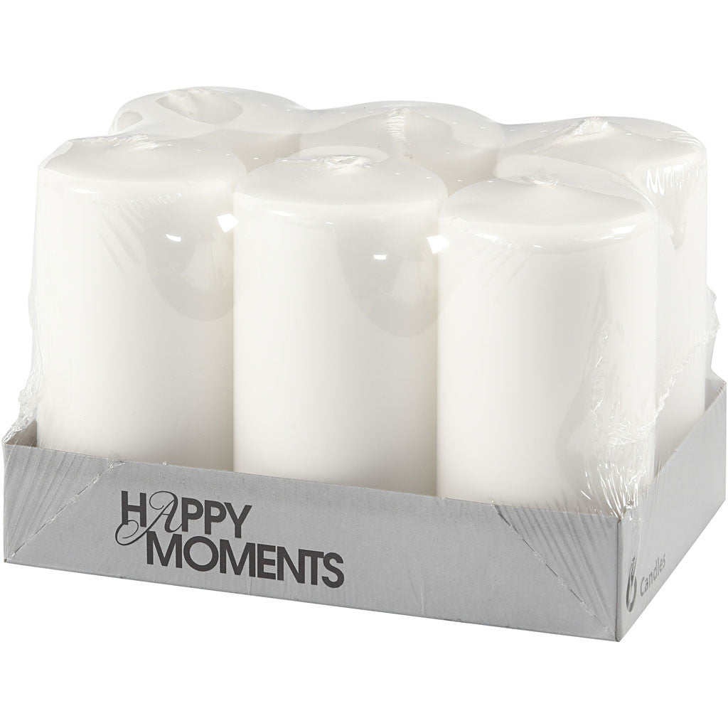 Candles, white, H: 100 mm, D: 50 mm - 6 pcs