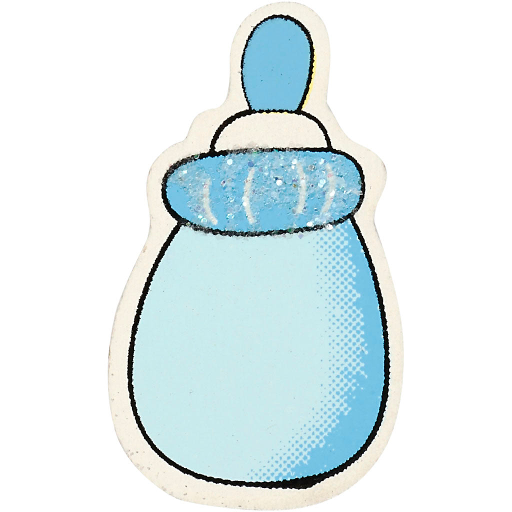 Milk Bottle, Light Blue, size 22x37 mm, thickness 1.7 mm, glitter 