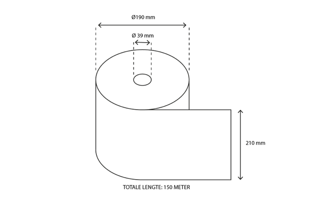 Towel Roll Matic 2 ply 150 meter Ø210 mm 100% cellulose White T7 - 6 pcs