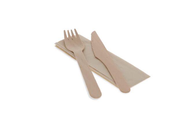Wooden cutlery set 3/1 knife + Fork + Napkin - 250 pcs