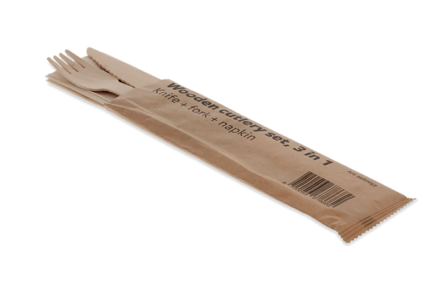 Wooden cutlery set 3/1 knife + Fork + Napkin 