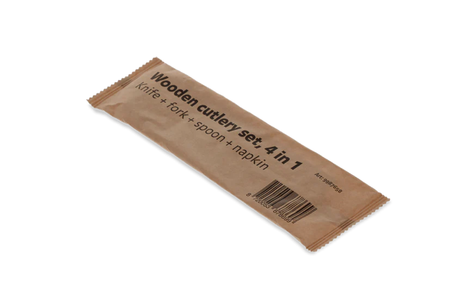 Wooden cutlery set 4/1 knife + Fork + spoon + Napkin FSC - 250 pcs