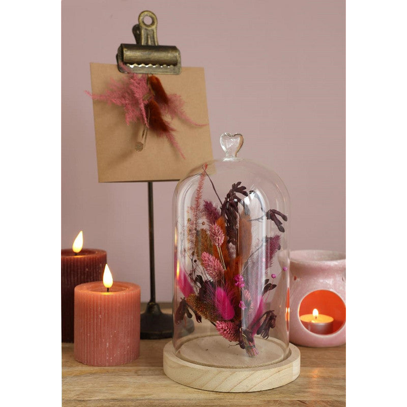 Bell Jar Heart Wood Base Ø14 h.24 cm - 1 pcs